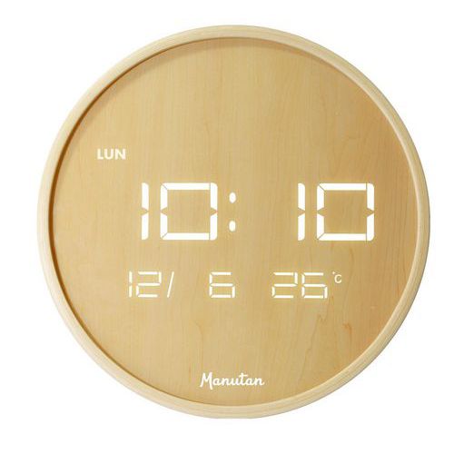 Relógio de parede LED redondo madeira - Manutan Expert