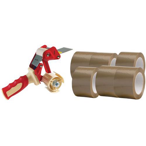 Rolos de fita adesiva em PVC + 1 desenrolador ergonómico – Manutan Expert