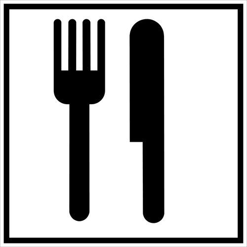 Pictograma de sinalização preto e branco – autocolante – restaurante