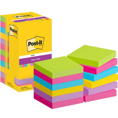Notas Post-it® Super Sticky 76mm x 76mm 12 blocos sortidos
