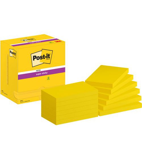 Notas Super Sticky Post-it® 76 x 127mm, 12 blocos amarelo