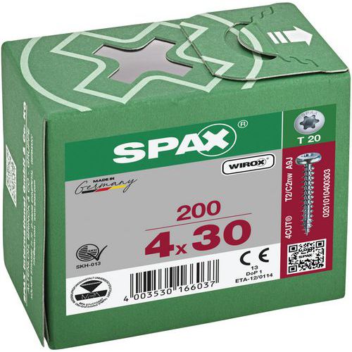 Caixa de 200 parafusos universais de cabeça redonda TX Ø 4 a 5 mm - Spax