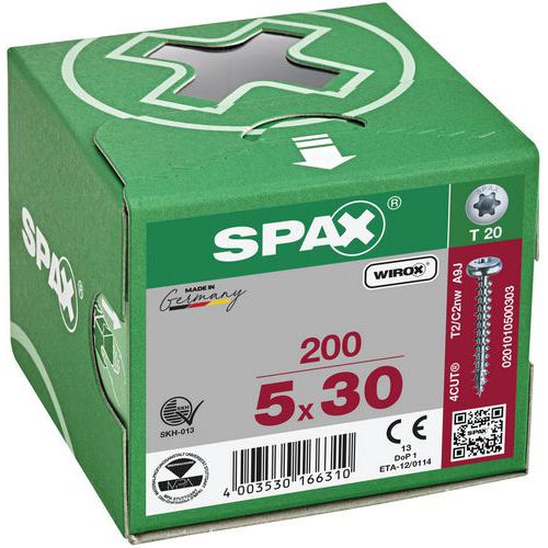 Caixa de 200 parafusos universais de cabeça redonda TX Ø 4 a 5 mm - Spax