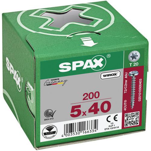 Caixa de 200 parafusos universais de cabeça redonda TX Ø 4 a 5 mm - Spax