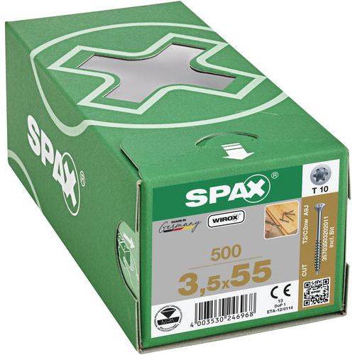 Caixa de 500 parafusos para pavimentos com cabeça escareada TX Ø 3,5 mm - Spax Caixa de 500 parafusos para pavimentos com cabeça escareada TX Ø 3,5 mm - Spax