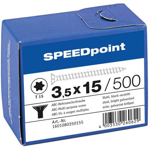 Caixa de parafusos multiusos com cabeça escareada TXØ de 3,5 a 5 mm - SpeedPoint