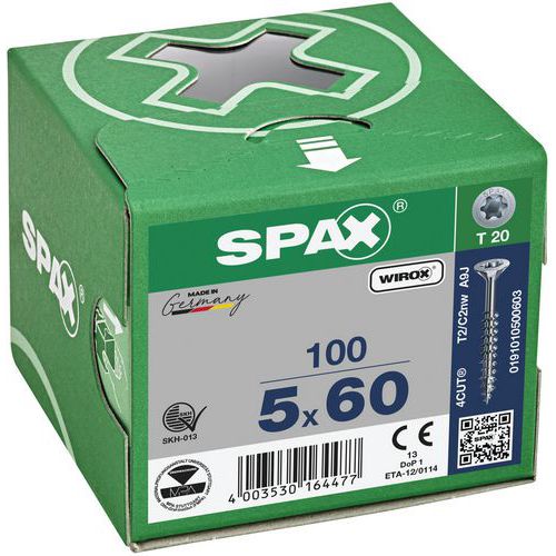 Caixa de 100 parafusos universais de cabeça escareada T-Star Plus TX Ø - Spax