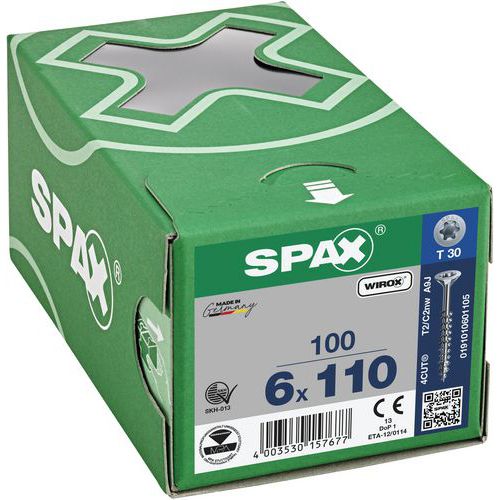 Caixa de 100 parafusos universais de cabeça escareada T-Star Plus TX Ø - Spax