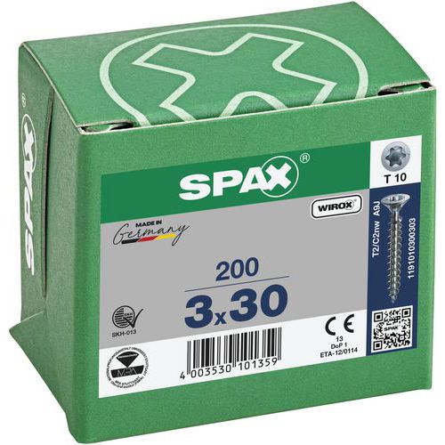 Caixa de 200 parafusos universais de cabeça escareada T-Star Plus TX Ø - Spax