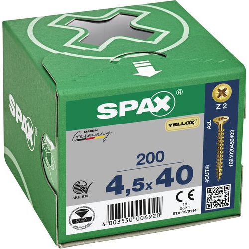 Caixa de parafusos universais Yellox de cabeça escareada PZ Ø 3 a 5 mm - Spax