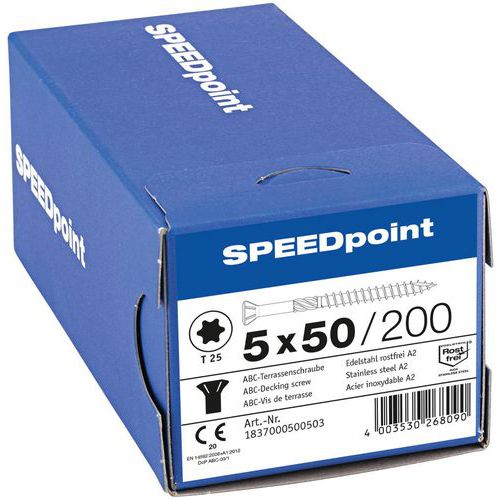Caixa de parafusos de aço inoxidável A2 para terraço com cabeça abaulada TX Ø 5 mm - SpeedPoint