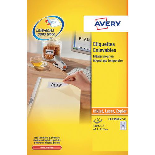 Etiqueta branca reposicionável Avery – Impressão a laser/jato de tinta e fotocopiadora