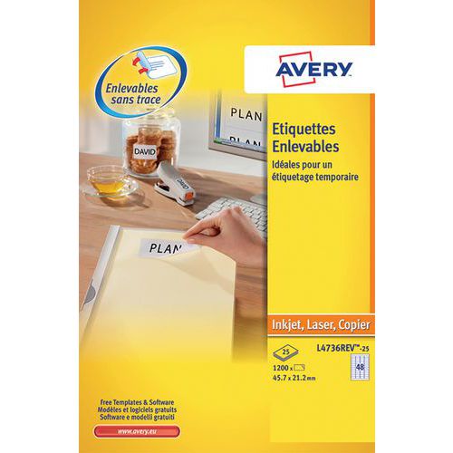 Etiqueta branca reposicionável Avery – Impressão a laser/jato de tinta e fotocopiadora