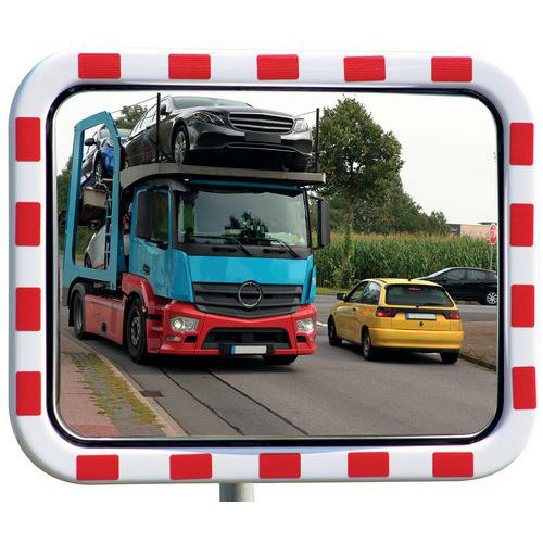 Espelho rodoviário inox com moldura vermelha/branca – Dancop