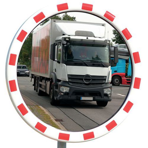 Espelho rodoviário inox com moldura vermelha/branca – Dancop