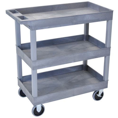 Carro de plástico reciclado – 3 plataformas com rebordo – 95 cm de altura – capacidade de 230 kg