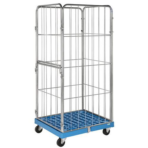 Contentor móvel com 4 lados – base de plástico e semiabertura rebatível – capacidade de 400 kg