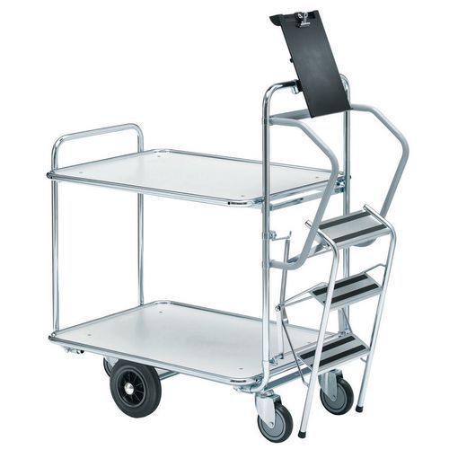 Carro para preparação de encomendas com escada – 2 plataformas – Capacidade de 300 kg