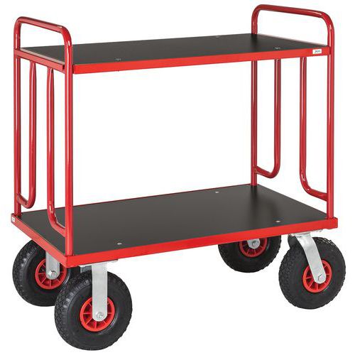 Carro de plataformas em madeira – 2 plataformas – Capacidade: 500 kg – Rodas pneumáticas