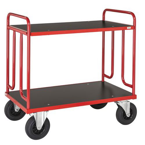 Carro de plataformas em madeira – 2 plataformas – Capacidade: 500 kg – Rodas em borracha