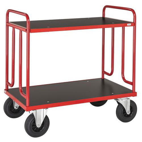 Carro de plataformas em madeira – 2 plataformas – Capacidade: 500 kg – Rodas em borracha