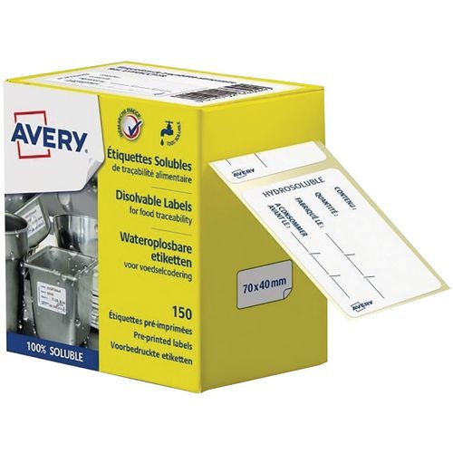 Etiquetas hidrossolúveis pré-impressas de rastreio alimentar– conjunto de 150 – Avery