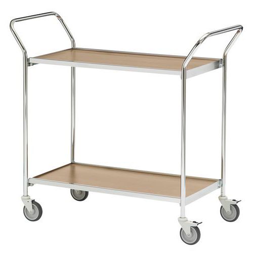Carro móvel com acabamento cinzento e 2 pegas – 2 plataformas – capacidade de 150 kg