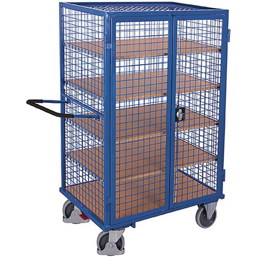 Carro gradeado com portas rebatíveis e plataformas – 500 kg