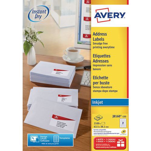 Etiqueta de endereço branca Avery – impressão a jato de tinta