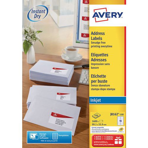 Etiqueta de endereço branca Avery – impressão a jato de tinta