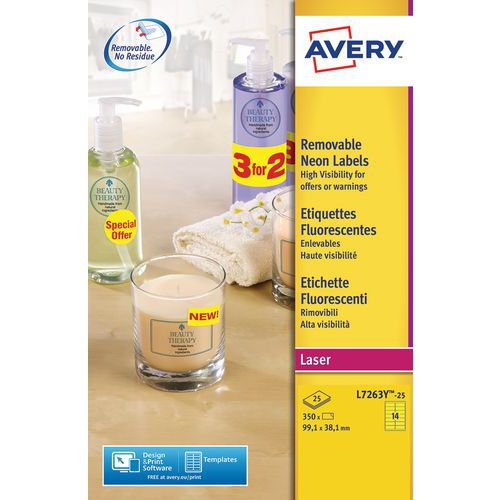 Etiqueta fluorescente reposicionável Avery – Impressão a laser