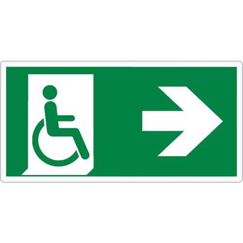 Painel de emergência/evacuação – Saída para pessoas com incapacidades à direita – adesivo