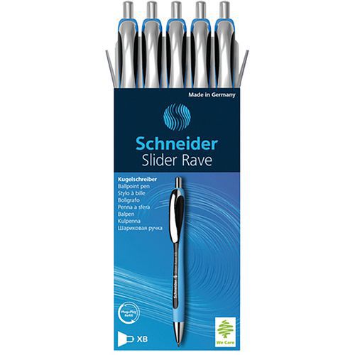 Esferográfica – Slider Rave XB – azul/preto – 5 unid. – Schneider
