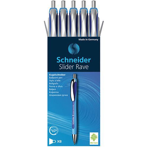 Esferográfica – Slider Rave XB – azul/azul – 5 unid. – Schneider