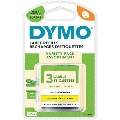 Fita de etiquetas adesivas LetraTag – Conjunto de 3 fitas – Dymo