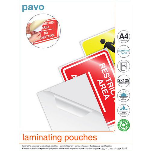 Bolsas de plastificação A4 com parte posterior autocolante – Pavo