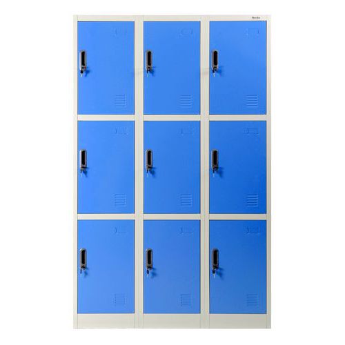 Cacifo em metal com 9 compartimentos, azul – com base – Manutan Expert Cacifo em metal com 9 compartimentos, azul – com base – Manutan Expert