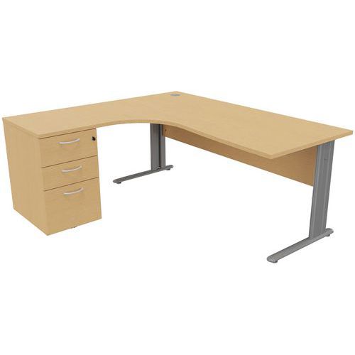 Secretária ergonómica com bloco-gavetas - Faia - Manutan Expert Secretária ergonómica com bloco-gavetas - Faia - Manutan Expert