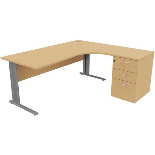 Secretária ergonómica com bloco-gavetas - Faia - Manutan Expert Secretária ergonómica com bloco-gavetas - Faia - Manutan Expert