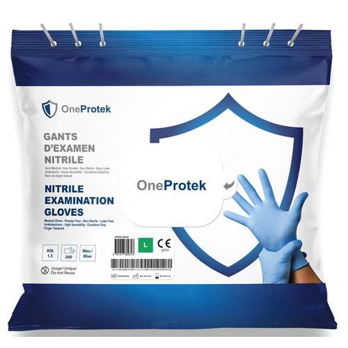 Luva descartável em nitrilo acondicionada em saqueta – OneProtek