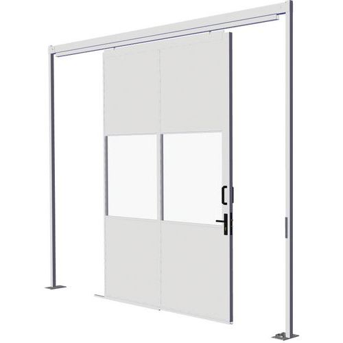 Porta corrediça para divisórias de oficina em chapa de aço - Painel vidrado - Altura 3.01 m