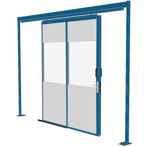 Porta corrediça para divisórias de oficina em melamina - Painel semividrado - Altura 2,51 m
