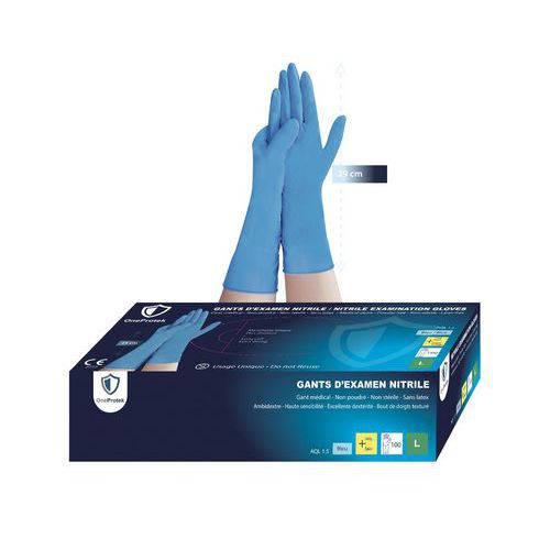 Luvas descartáveis em nitrilo com punho comprido – OneProtek