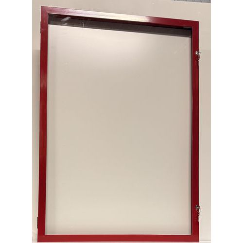 Vitrina de exterior com porta rebatível – fundo em alumínio – estrutura vermelha – AME
