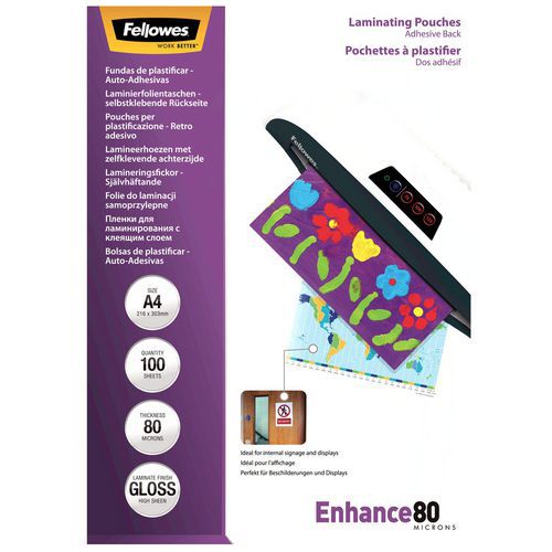 Bolsa de plastificação com parte posterior autocolante A4 – 80 µ – Fellowes