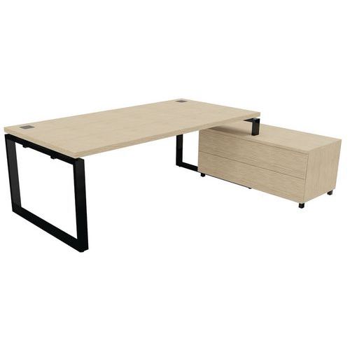 Secretária reta com móvel de serviço – base preta – Buronomic Secretária reta com móvel de serviço – base preta – Buronomic