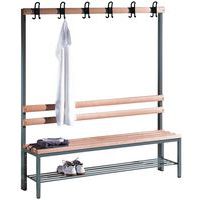 Banco-cabide em madeira CP – 4 a 8 cabides – face simples – com grelha para calçado – CP
