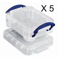 Caixa de arrumação – 90 mm de comprimento – 0,07 a 0,14 L – modelo translúcido – conjunto de 5