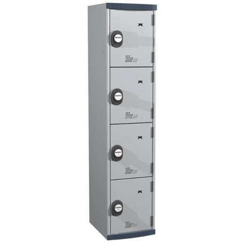 Cacifo com 4 compartimentos Seamline Optimum® – 1 coluna de 400 mm de largura – Com base – Acial Cacifo com 4 compartimentos Seamline Optimum® – 1 coluna de 400 mm de largura – Com base – Acial