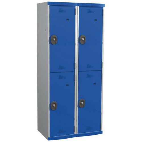 Cacifo com 4 compartimentos e cabides Seamline Optimum® – 2 colunas de 400 mm de largura – Com base – Acial Cacifo com 4 compartimentos e cabides Seamline Optimum® – 2 colunas de 400 mm de largura – Com base – Acial